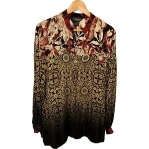 Citron Button XL Light Weight Silk Print Jacket or Blouse Top
